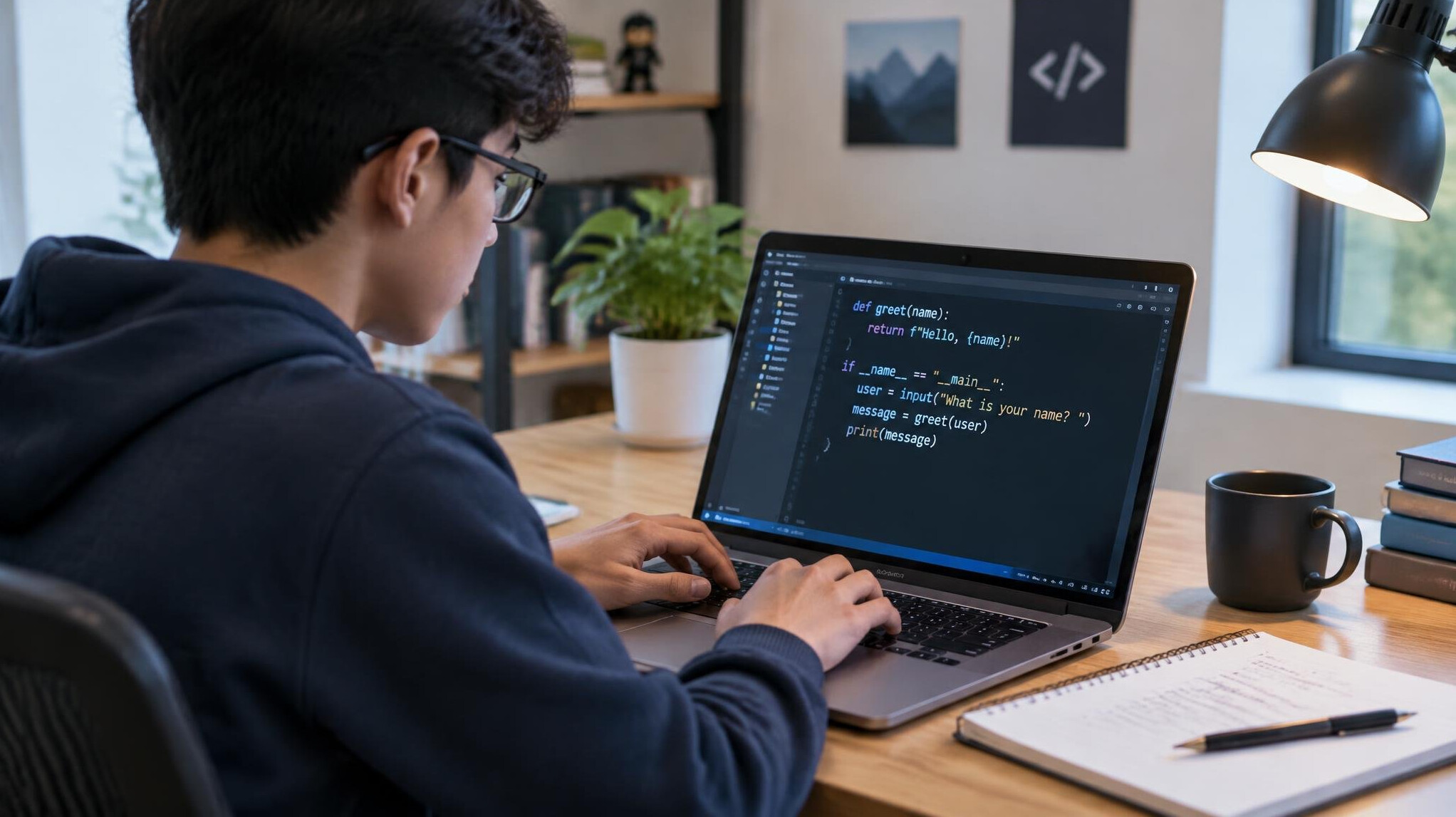student learning programming at desk